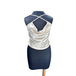 Strappy Satin Halter Top With Adjustable Back Strap & Drape Neck Design For Wome